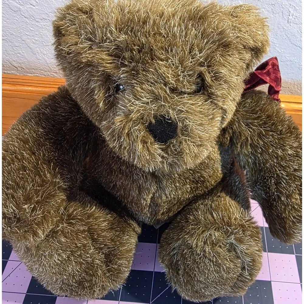 Mary Meyer Brown Teddy Bear Plush Burgundy Ribbon 8